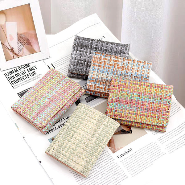 New Straw PU Folding Wallet Women's Mini Ultra-thin Fashion All-matching