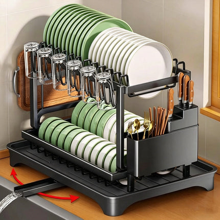 DryEase 2-Tier Dish Drying Rack with Drainboard