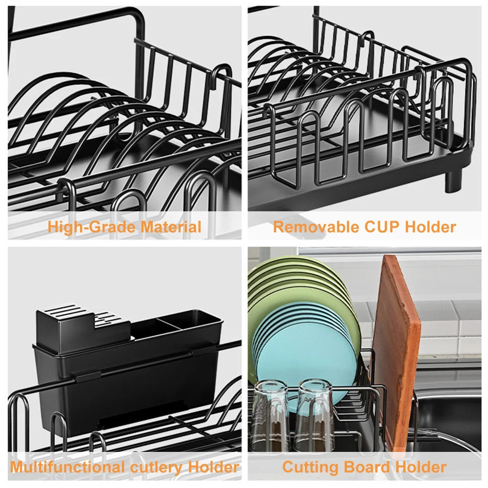 Push-pull Dish Rack Multifunctional Large Capacity Dish Drainer With Cutting Board Cup Holder Space Saving Kitchen