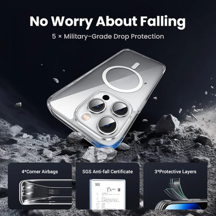 OkeyWOW UGREEN magnetic shockproof TPU case for iPhone 16/16 Pro Max with MagSafe cover, showing the black protective phone case.