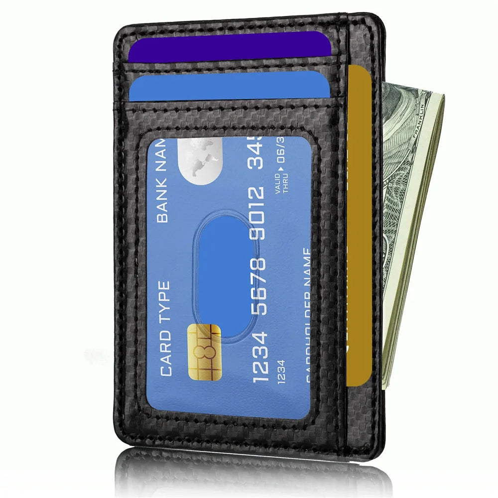 Men Anti-scan Leather Slim ID Credit Card Holder Thin RFID Blocking Small Wallet