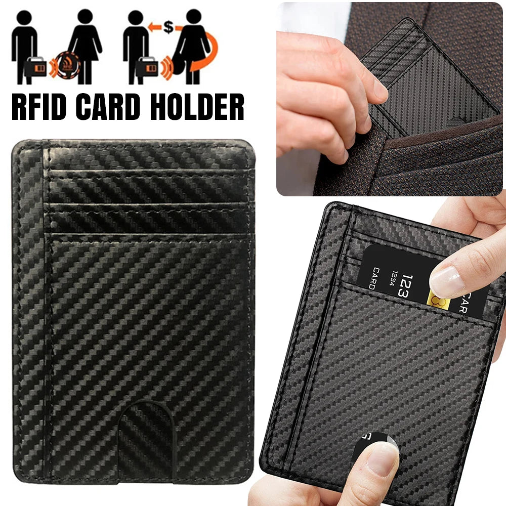 Men Anti-scan Leather Slim ID Credit Card Holder Thin RFID Blocking Small Wallet