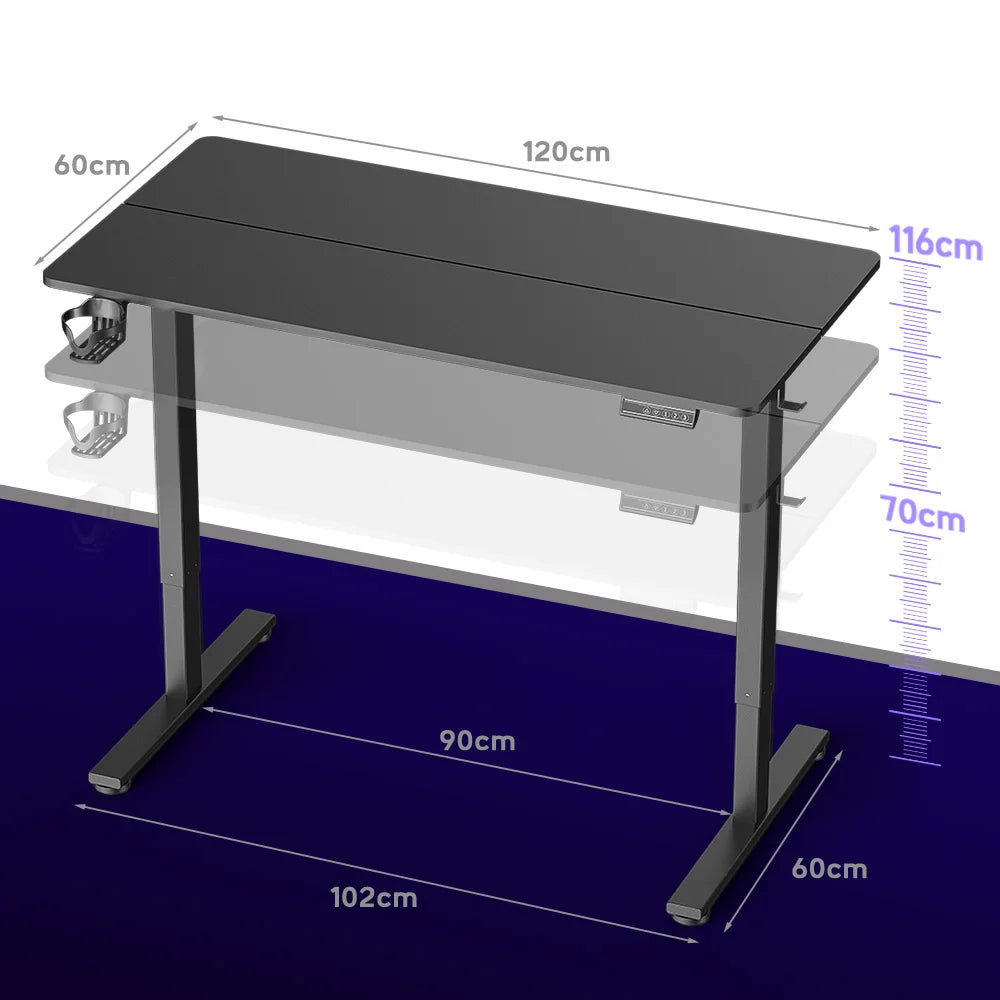 Electric Standing Desk, Sit Stand Table Height Adjustable Desk with Memory Smart Pannel for Home Office 120*60cm