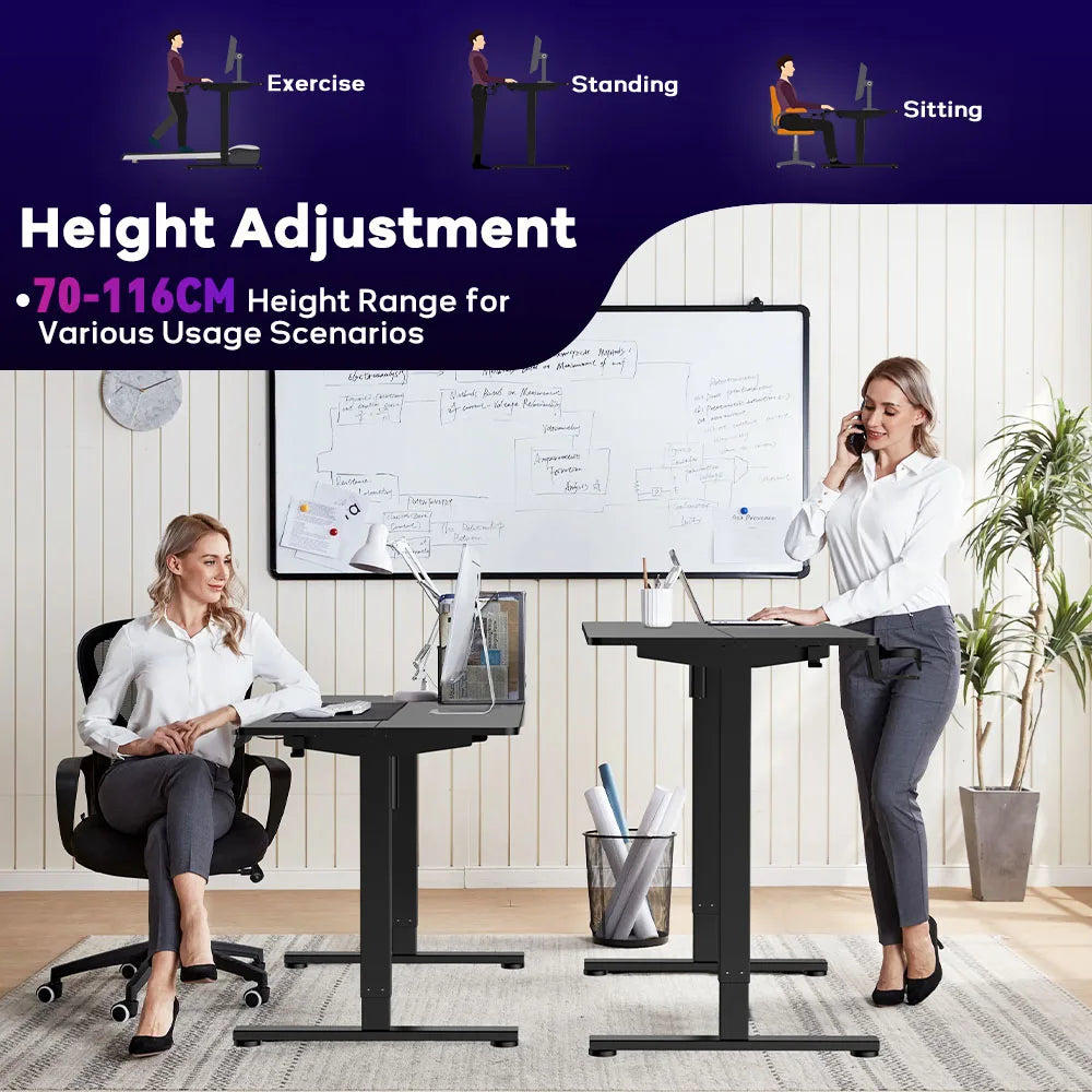 Electric Standing Desk, Sit Stand Table Height Adjustable Desk with Memory Smart Pannel for Home Office 120*60cm
