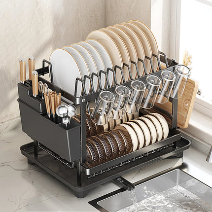 DryEase 2-Tier Dish Drying Rack with Drainboard