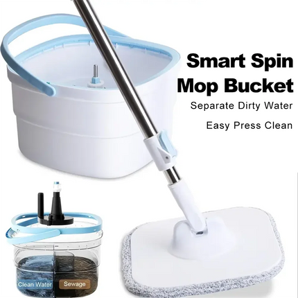 OKEYWOW 360 Spin Mop with bucket and quick squeeze feature for efficient floor cleaning and water absorption at home.