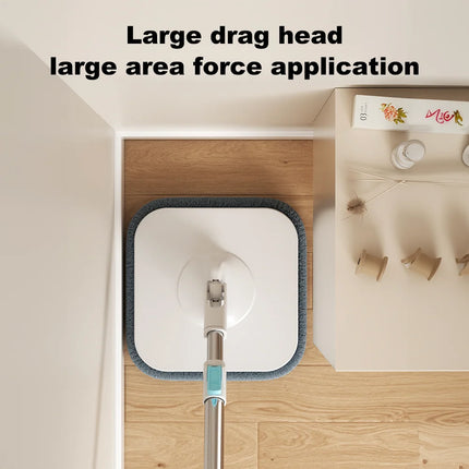 OKAYWOW 360 Spin Mop Bucket with quick squeeze mechanism, water-absorbent microfiber mop for efficient household floor cleaning.