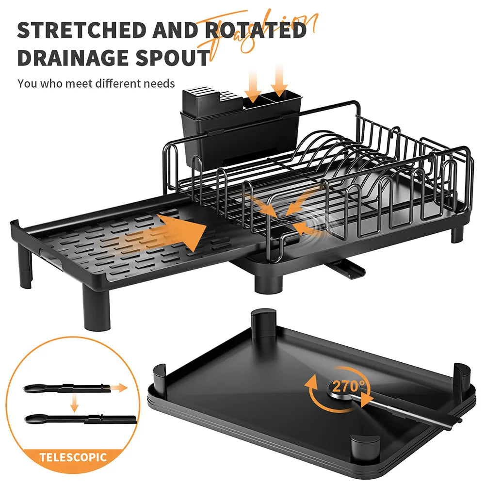 Push-pull Dish Rack Multifunctional Large Capacity Dish Drainer With Cutting Board Cup Holder Space Saving Kitchen