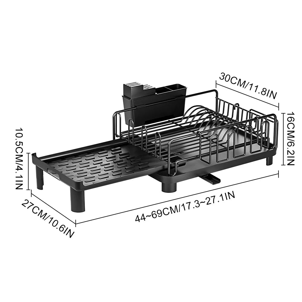 Push-pull Dish Rack Multifunctional Large Capacity Dish Drainer With Cutting Board Cup Holder Space Saving Kitchen