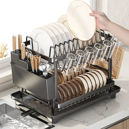 DryEase 2-Tier Dish Drying Rack with Drainboard
