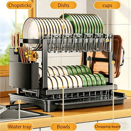 DryEase 2-Tier Dish Drying Rack with Drainboard
