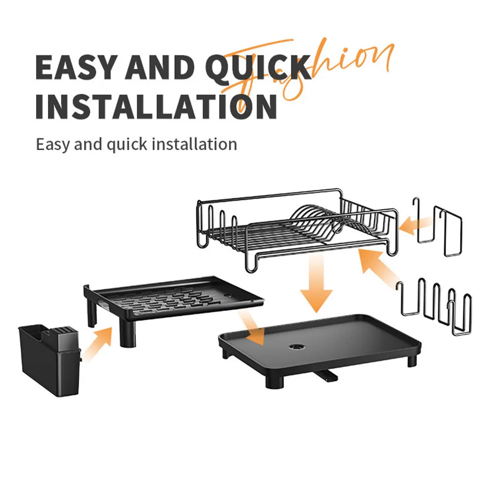 Push-pull Dish Rack Multifunctional Large Capacity Dish Drainer With Cutting Board Cup Holder Space Saving Kitchen