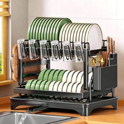 DryEase 2-Tier Dish Drying Rack with Drainboard