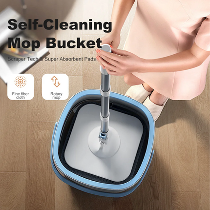 OKEYWOW 360 spin mop bucket with quick squeeze feature, water-absorbent household mop set for efficient floor cleaning.