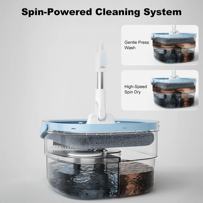 OKEYWOW 360 Spin Mop bucket with quick squeeze feature and absorbent microfiber mop for easy household floor cleaning.
