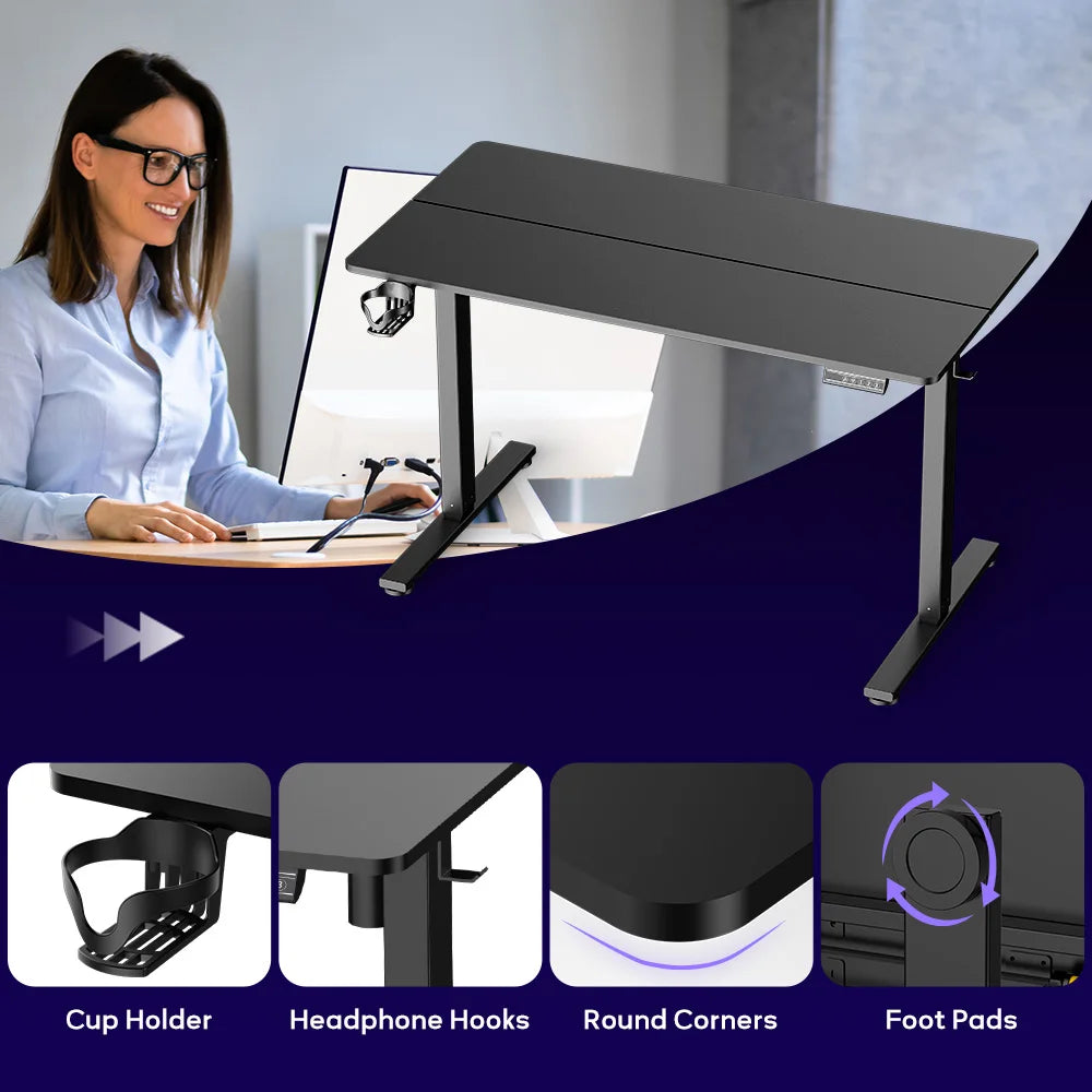Electric Standing Desk, Sit Stand Table Height Adjustable Desk with Memory Smart Pannel for Home Office 120*60cm
