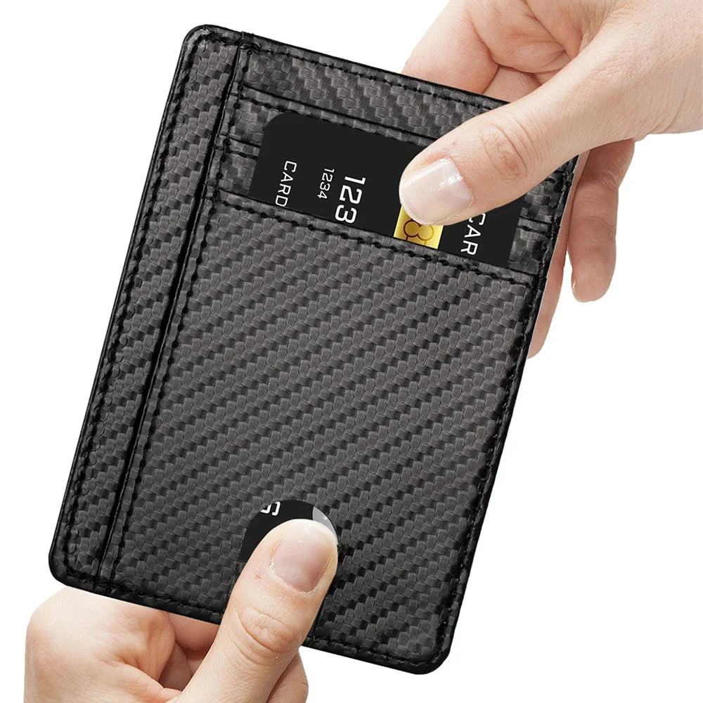 Men Anti-scan Leather Slim ID Credit Card Holder Thin RFID Blocking Small Wallet
