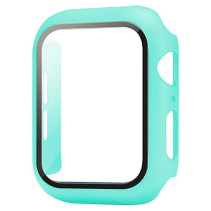 OKEYWOW Apple Watch tempered glass bumper case and screen protector for Series 9 to 4 SE, fits 38mm to 45mm models.
