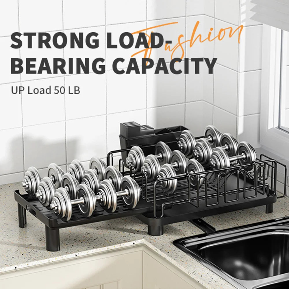 Push-pull Dish Rack Multifunctional Large Capacity Dish Drainer With Cutting Board Cup Holder Space Saving Kitchen