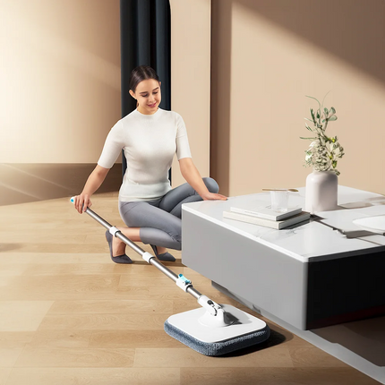 OKEYWOW 360 spin mop bucket with quick squeeze feature and absorbent household mop for efficient floor cleaning.