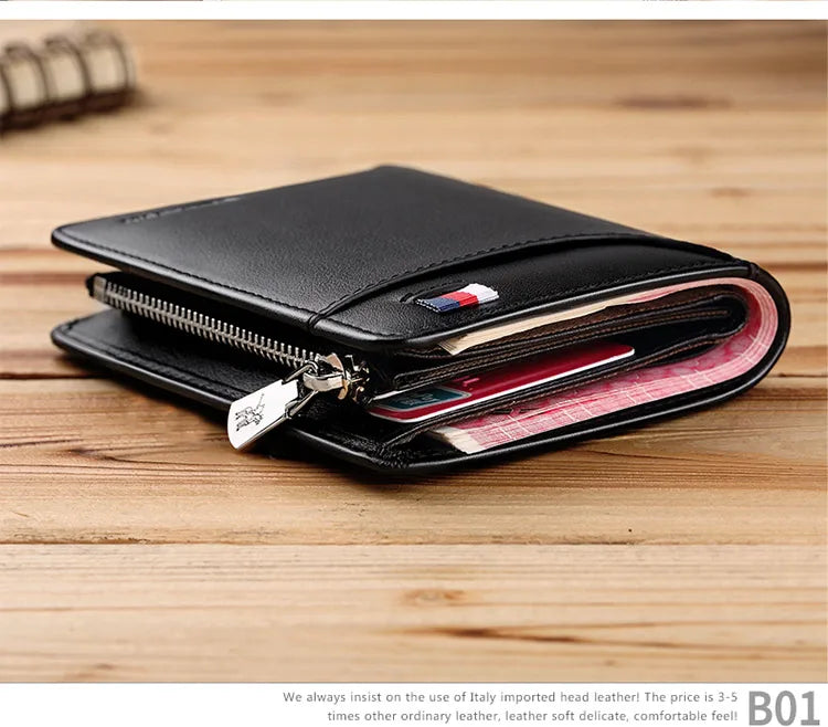 Genuine leather Wallet men's wallet business card holder business men's short Wallet Zipper Leather Wallet
