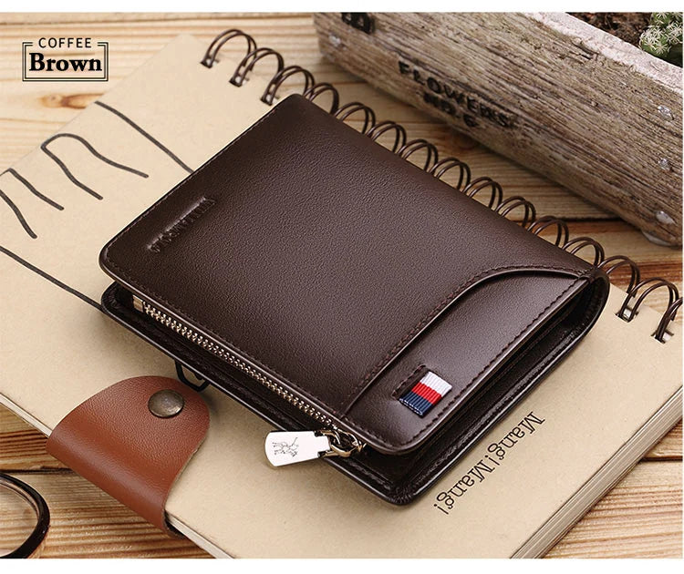 Genuine leather Wallet men's wallet business card holder business men's short Wallet Zipper Leather Wallet
