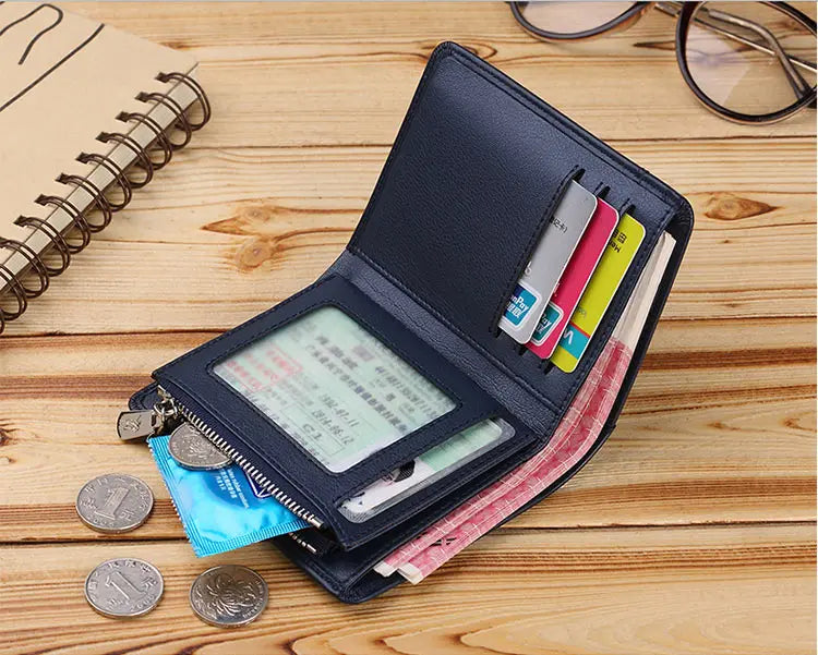 Genuine leather Wallet men's wallet business card holder business men's short Wallet Zipper Leather Wallet