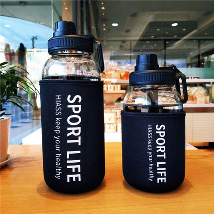 OkeyWOW YOMDID glass water bottle for camping and hiking, eco-friendly, portable sports drink bottle with a clear glass design.