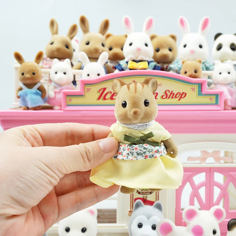 1:12 Forest Animal Family Mini Doll Set: Rabbit, Bear, Panda - Includes Villa Furniture for Play House Toys