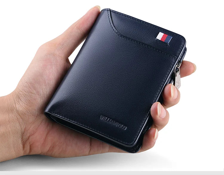 Genuine leather Wallet men's wallet business card holder business men's short Wallet Zipper Leather Wallet