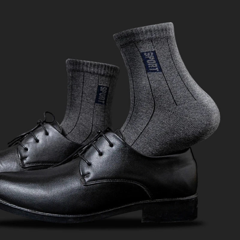 20Pcs=10Pairs High-Quality Black Cotton Socks: Breathable, sweat-absorbent, and deodorant, ideal for business attire. Perfect as a gift for any occasion.