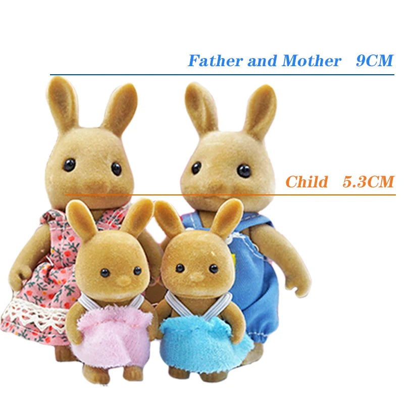 1:12 Forest Animal Family Mini Doll Set: Rabbit, Bear, Panda - Includes Villa Furniture for Play House Toys