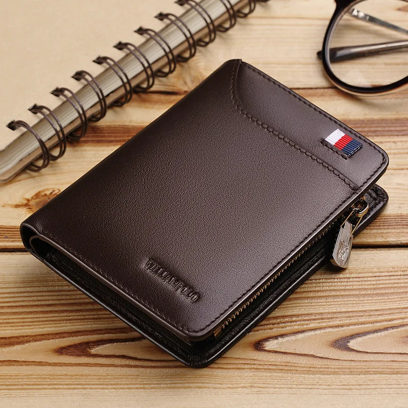 Genuine leather Wallet men's wallet business card holder business men's short Wallet Zipper Leather Wallet