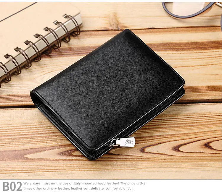 Genuine leather Wallet men's wallet business card holder business men's short Wallet Zipper Leather Wallet