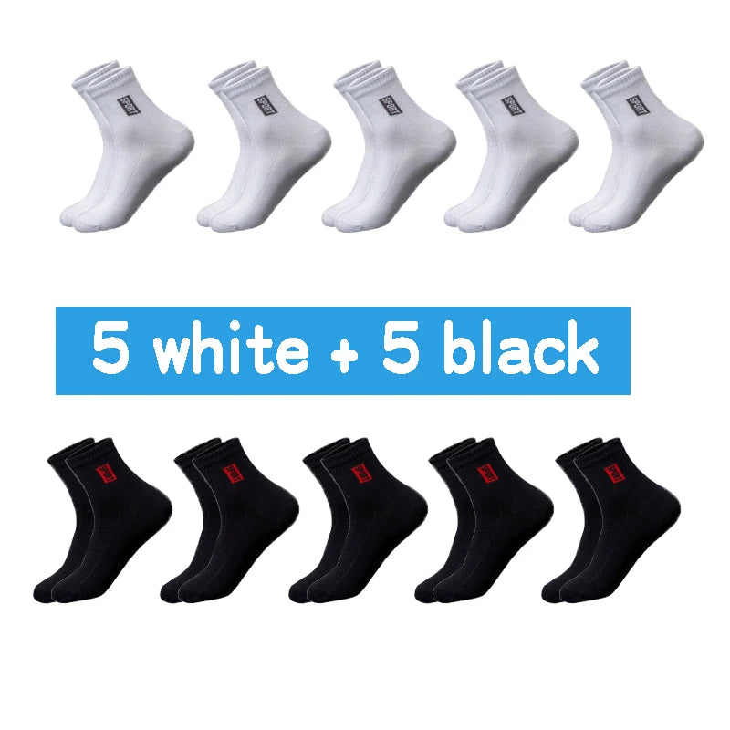 20Pcs=10Pairs High-Quality Black Cotton Socks: Breathable, sweat-absorbent, and deodorant, ideal for business attire. Perfect as a gift for any occasion.