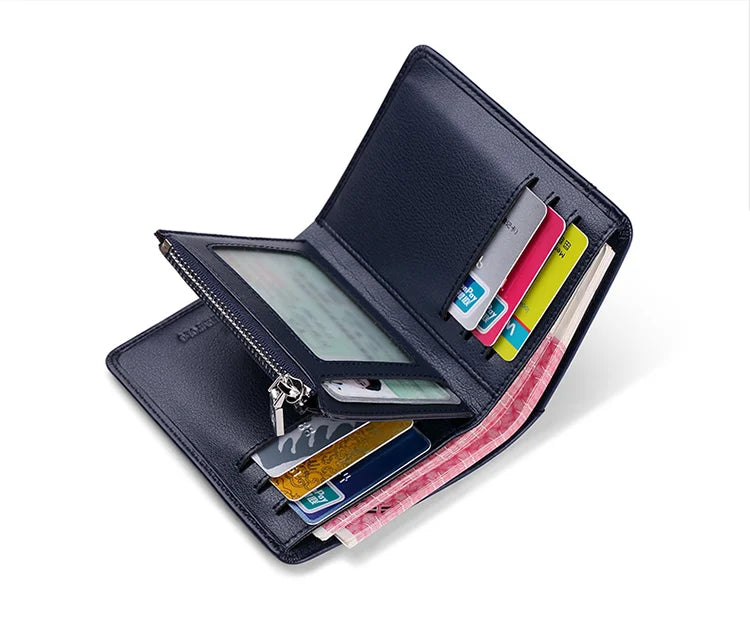 Genuine leather Wallet men's wallet business card holder business men's short Wallet Zipper Leather Wallet