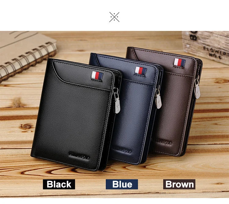 Genuine leather Wallet men's wallet business card holder business men's short Wallet Zipper Leather Wallet