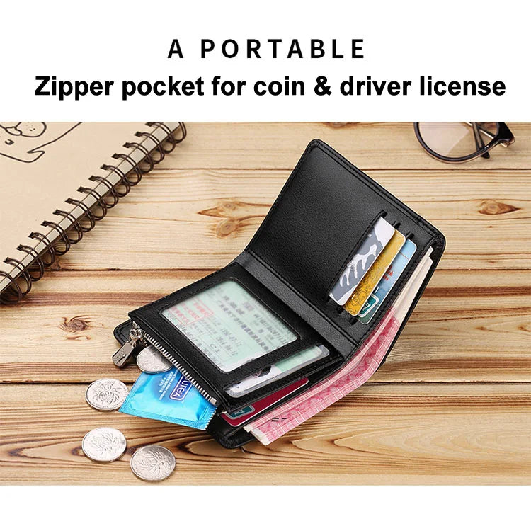 Genuine leather Wallet men's wallet business card holder business men's short Wallet Zipper Leather Wallet