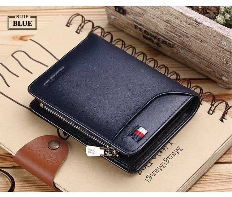 Genuine leather Wallet men's wallet business card holder business men's short Wallet Zipper Leather Wallet