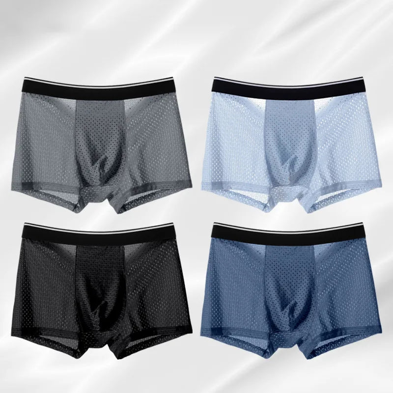 8pcs/Lot Men's Panties Ice Silk Male Underpants Breathable Summer Man Shorts Boxers Underwear Homme Bamboo Hole Large Size L-5XL