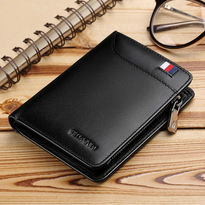 Genuine leather Wallet men's wallet business card holder business men's short Wallet Zipper Leather Wallet