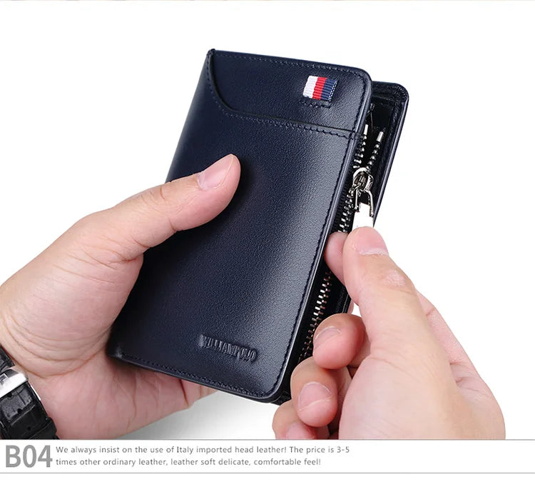 Genuine leather Wallet men's wallet business card holder business men's short Wallet Zipper Leather Wallet