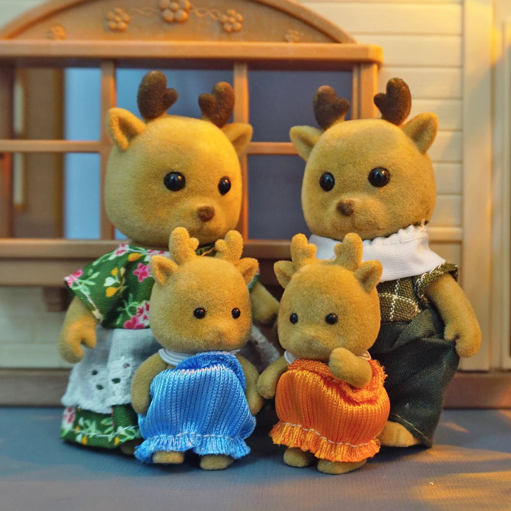 1:12 Forest Animal Family Mini Doll Set: Rabbit, Bear, Panda - Includes Villa Furniture for Play House Toys