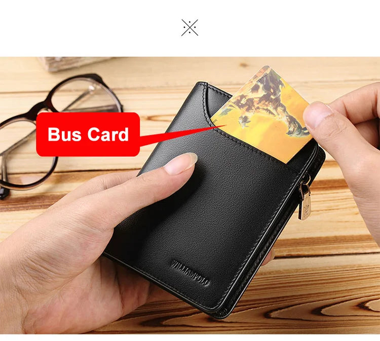 Genuine leather Wallet men's wallet business card holder business men's short Wallet Zipper Leather Wallet