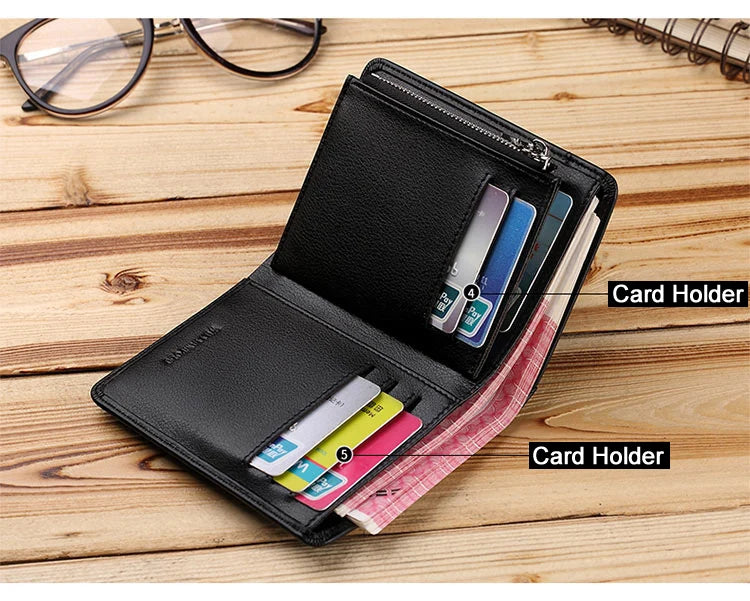 Genuine leather Wallet men's wallet business card holder business men's short Wallet Zipper Leather Wallet