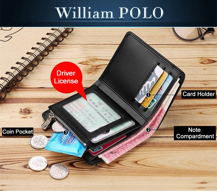 Genuine leather Wallet men's wallet business card holder business men's short Wallet Zipper Leather Wallet