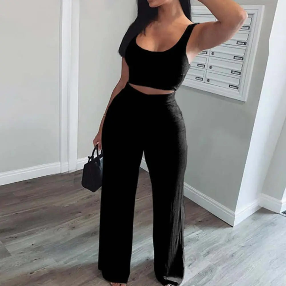 Women Tracksuit Sexy Sling Navel Exposed Tube Top Flared Legs Pant 2 Piece Set Elastic Waist Sleeveless Crop Tops