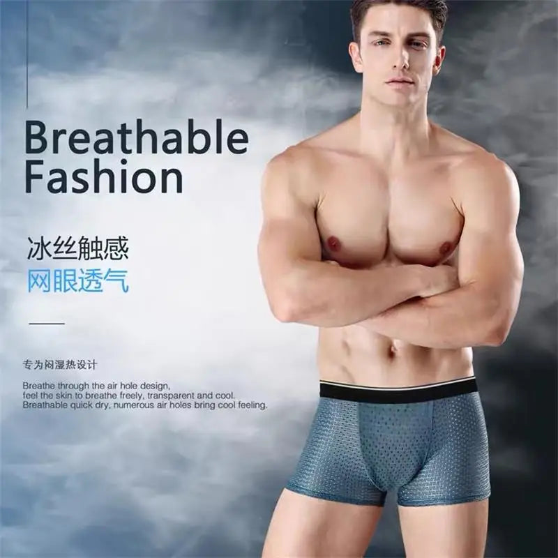 8pcs/Lot Men's Panties Ice Silk Male Underpants Breathable Summer Man Shorts Boxers Underwear Homme Bamboo Hole Large Size L-5XL