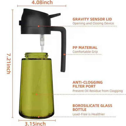 16oz Glass Oil Sprayer & Dispenser for Cooking, BBQ & Air Fryer