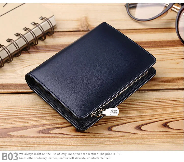 Genuine leather Wallet men's wallet business card holder business men's short Wallet Zipper Leather Wallet